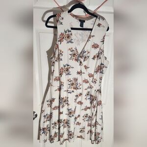 Floral Sleeveless Dress - White and Orange